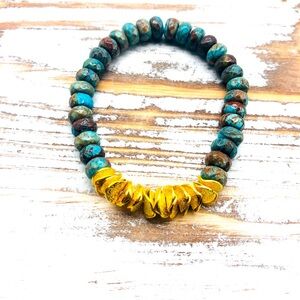 Ocean Jasper Stone 24K Gold Ruffle Mala Bead Bracelet
